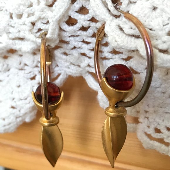 Large Hoop Earrings with Gold Tone Swinging Pendulum Swirl Point Hinge Back 2" - Picture 6 of 7